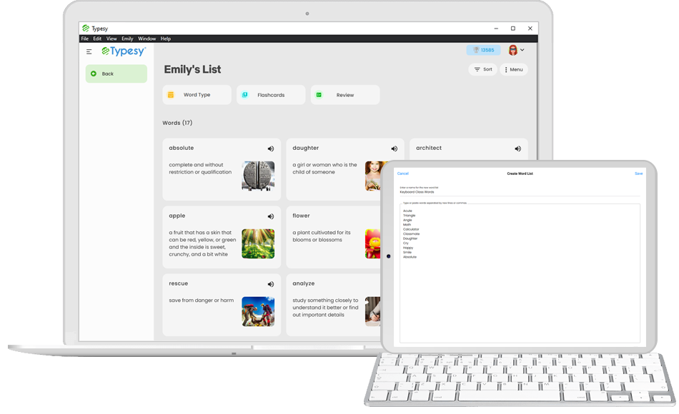 Create and teach your own custom word lists with Typesy Homeschool